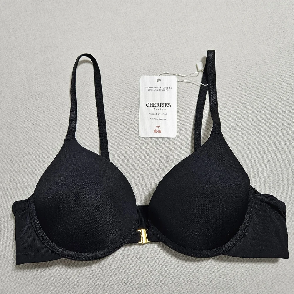 Cherries NWT Womens Anytime Seamless T-Shirt Bra Smaller Bust Push Up Black XS A